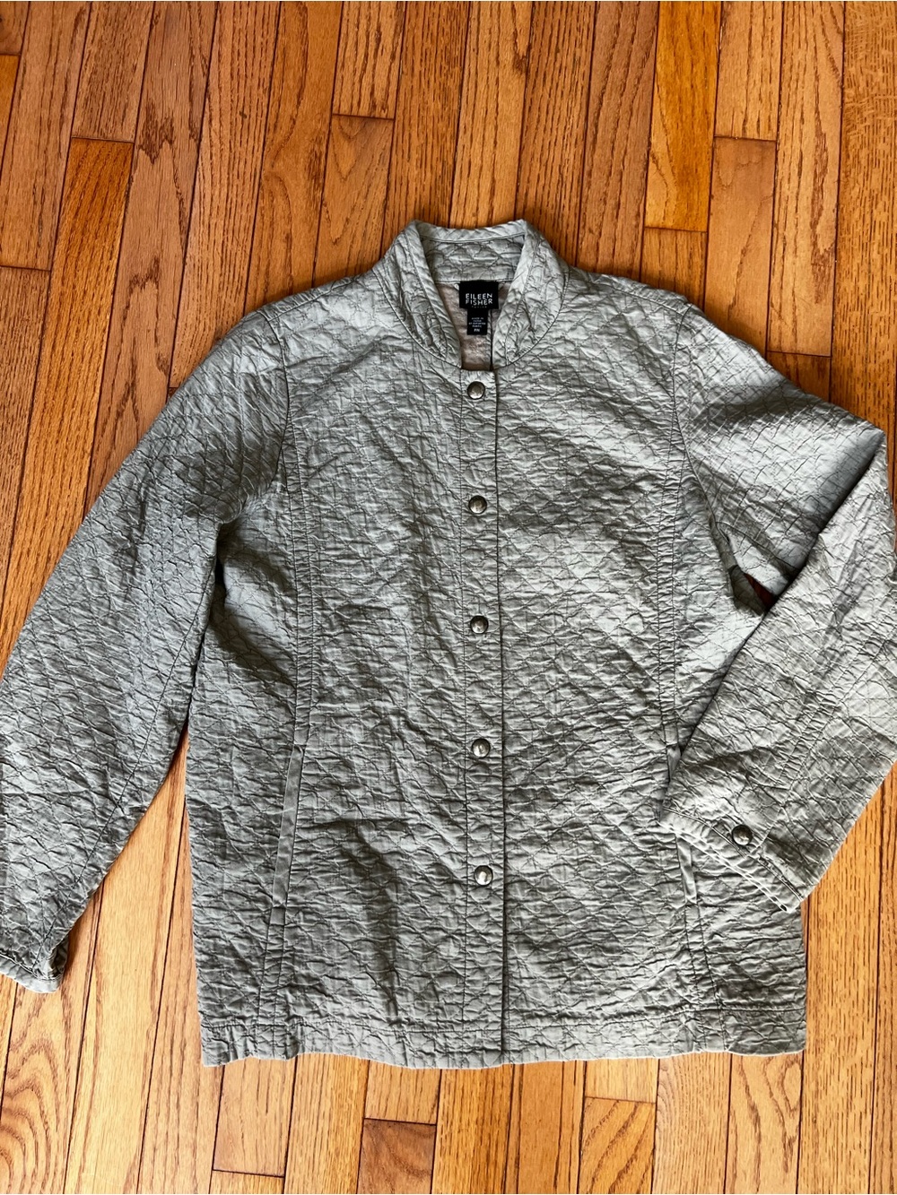 Eileen Fisher Textured Quilted Jacket Taupe Snap Front MP - Picture 3 of 12